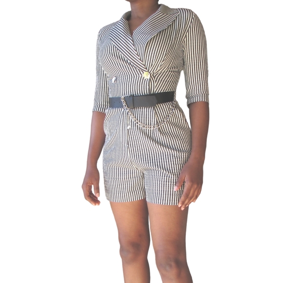 Black and White Striped Romper - Picture 1 of 3